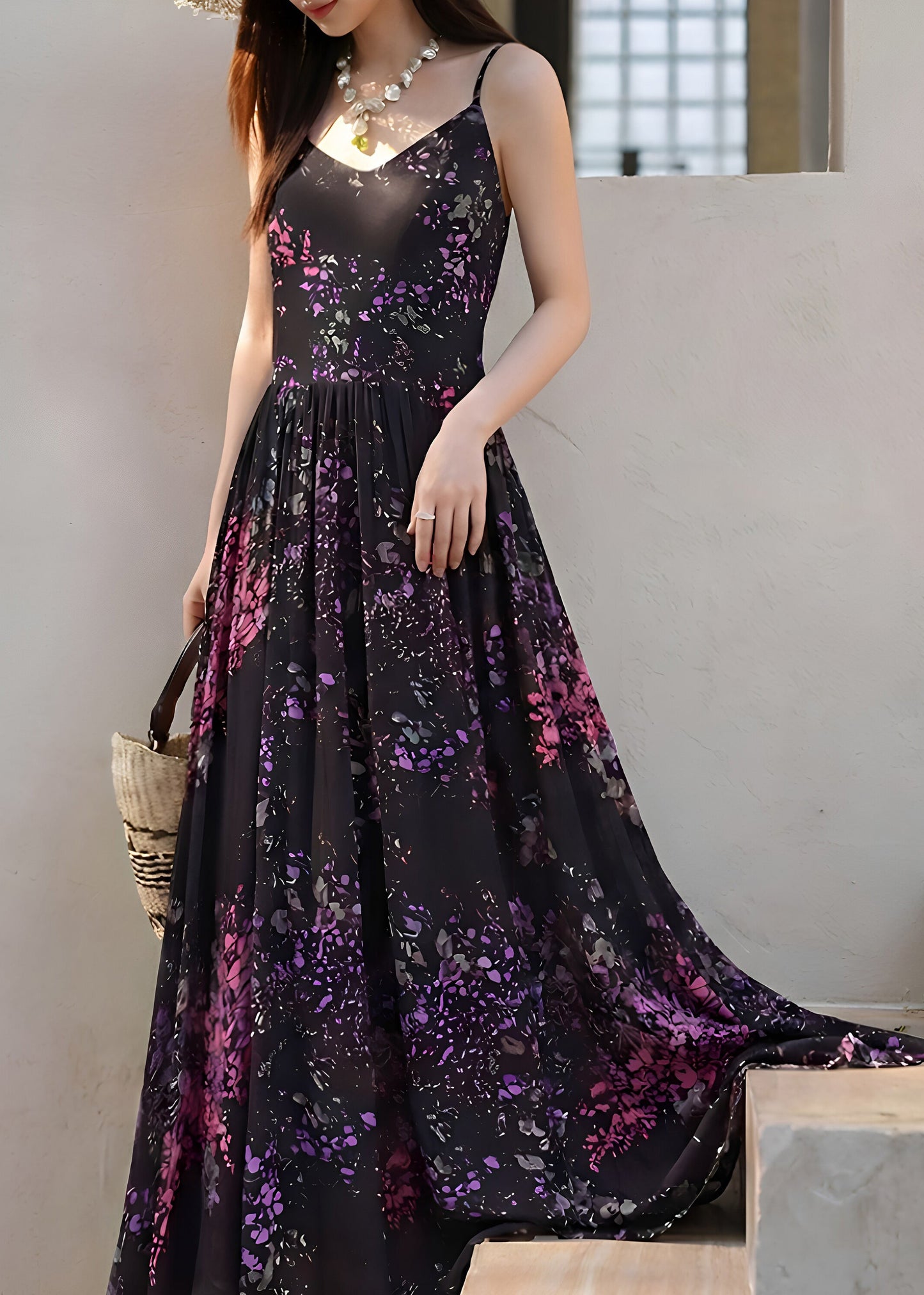 Women’s Long Dress Wrinkled Spaghetti Strap Sleeveless 0