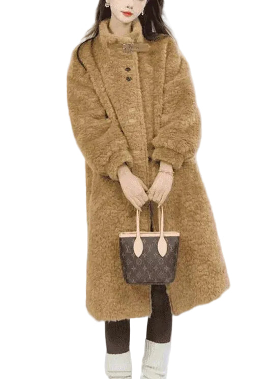 Women's Long Parka Stand Collar Button Front 0