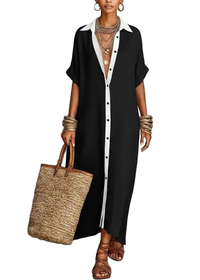 Women's Long Shirt Dress Boho Style with Peter Pan Collar 0
