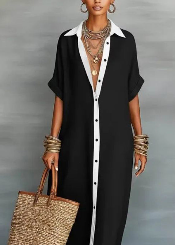 Women's Long Shirt Dress Boho Style with Peter Pan Collar 2