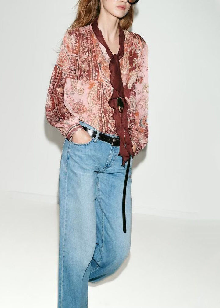 Women's Long Sleeve Blouse Draped Print 1