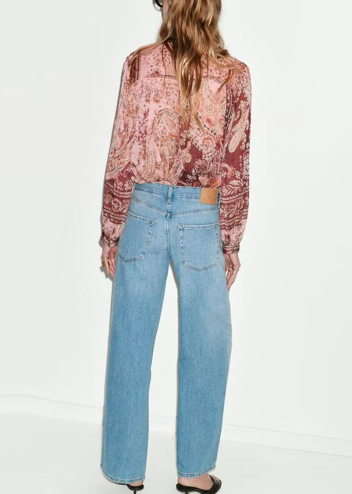 Women's Long Sleeve Blouse Draped Print 2