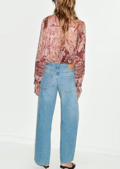 Women's Long Sleeve Blouse Draped Print 2