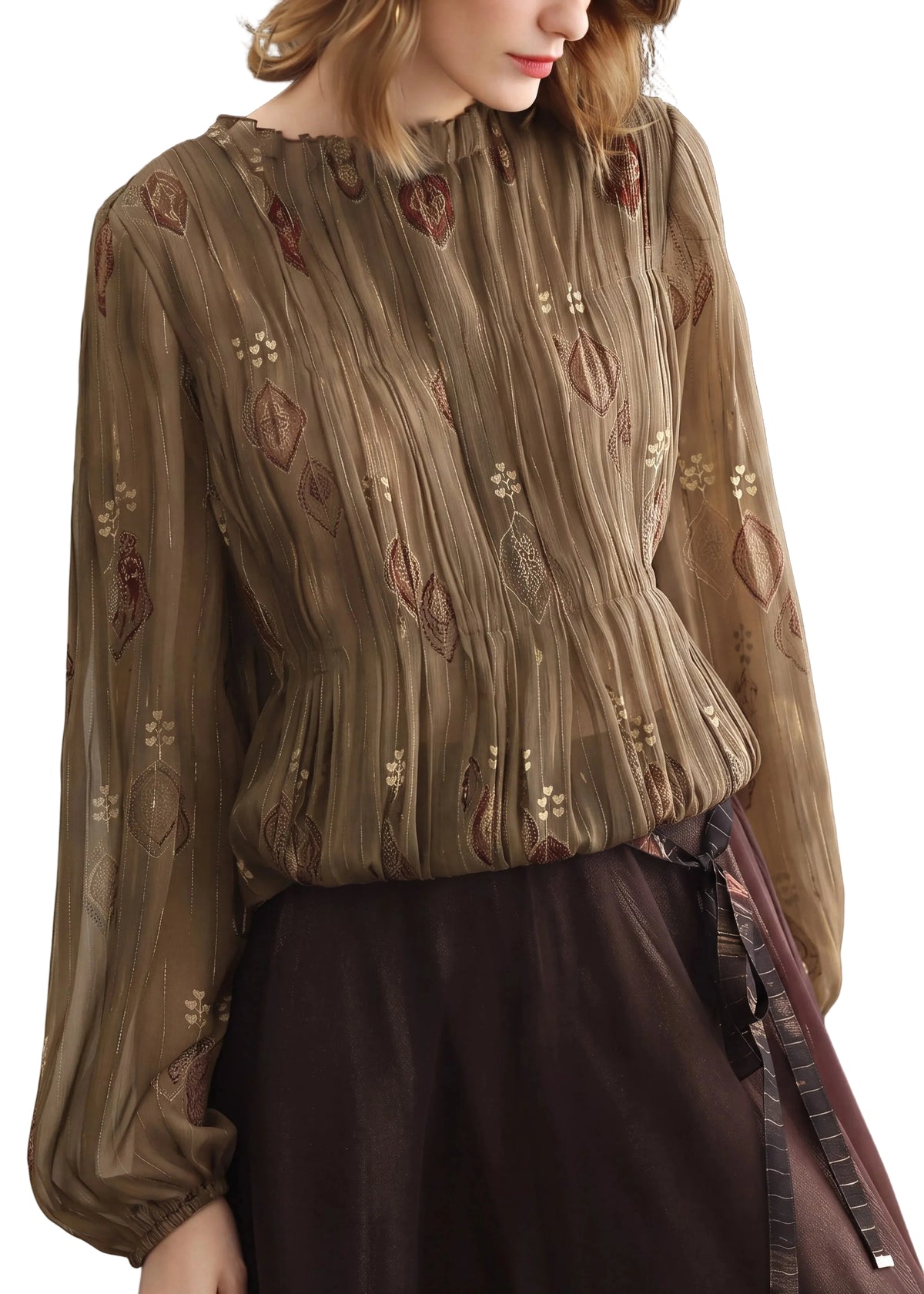 Women's Long Sleeve Blouse Ruffled Pleated 0