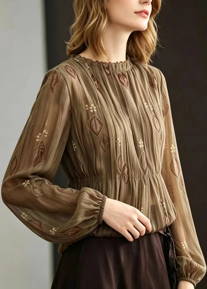 Women's Long Sleeve Blouse Ruffled Pleated 1