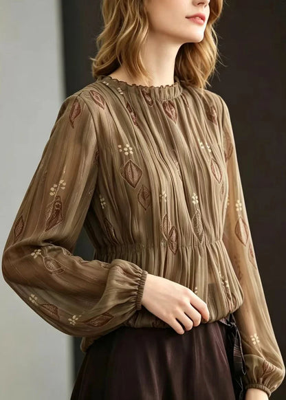 Women's Long Sleeve Blouse Ruffled Pleated 1