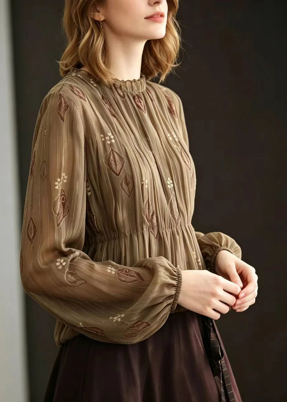 Women's Long Sleeve Blouse Ruffled Pleated 3