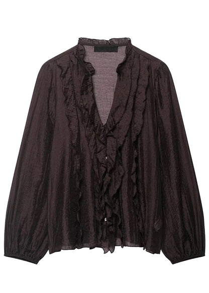 Women's Long Sleeve Blouse V Neck Ruffled 4