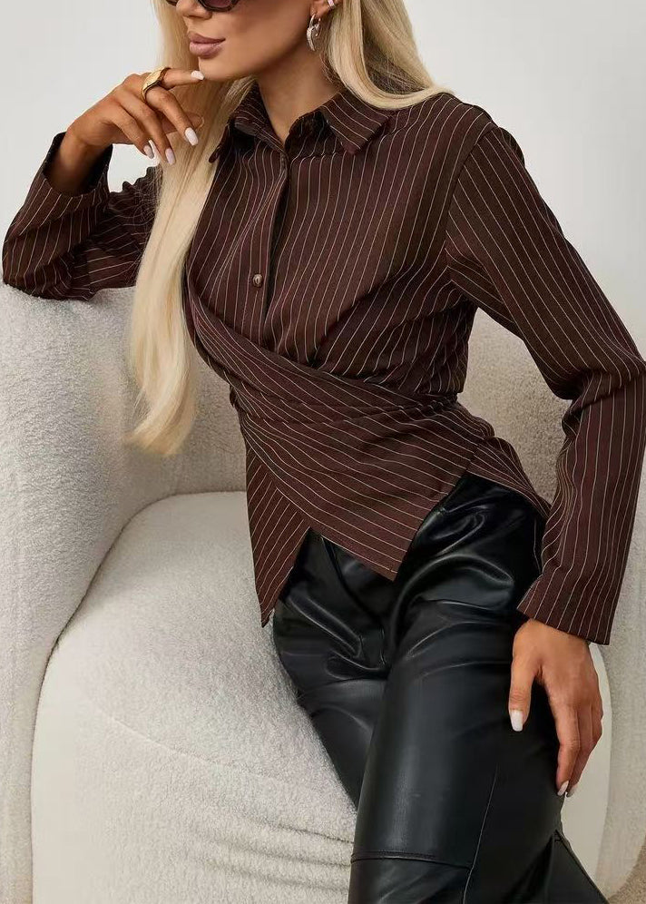 Women's Long Sleeve Blouse with Peter Pan Collar and Striped Design 3