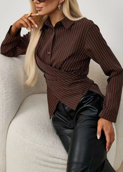 Women's Long Sleeve Blouse with Peter Pan Collar and Striped Design 3