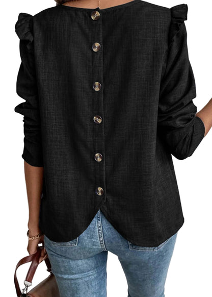 Women's Long Sleeve Button-Up Shirt Ruffled Patchwork 0