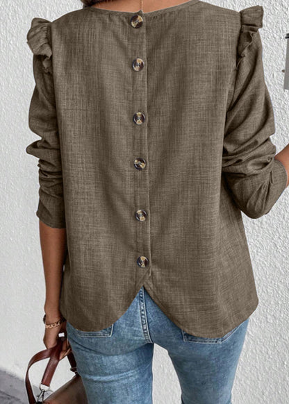 Women's Long Sleeve Button-Up Shirt Ruffled Patchwork 1