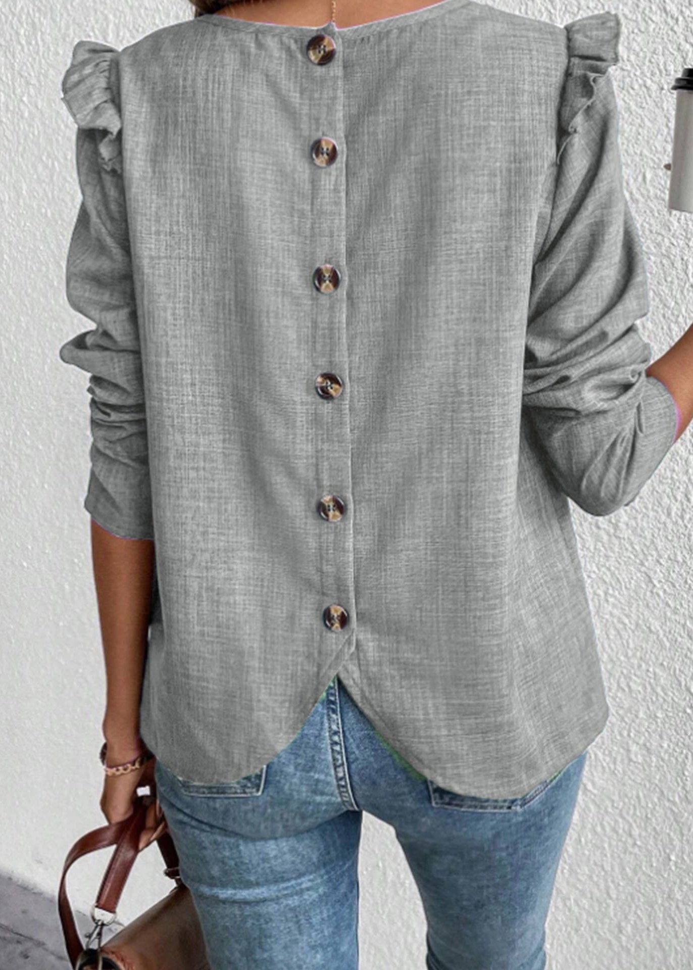 Women's Long Sleeve Button-Up Shirt Ruffled Patchwork 2