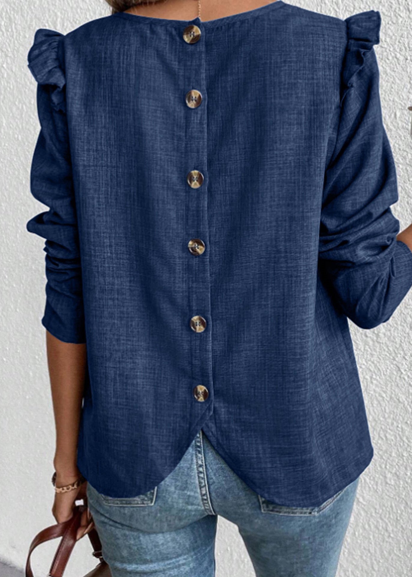 Women's Long Sleeve Button-Up Shirt Ruffled Patchwork 3