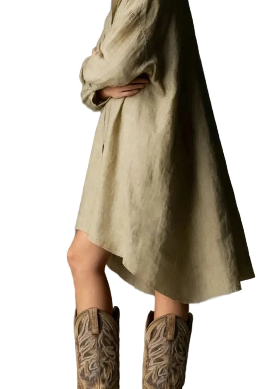 Women's Long Sleeve Casual Dress Low High Hem Design 0