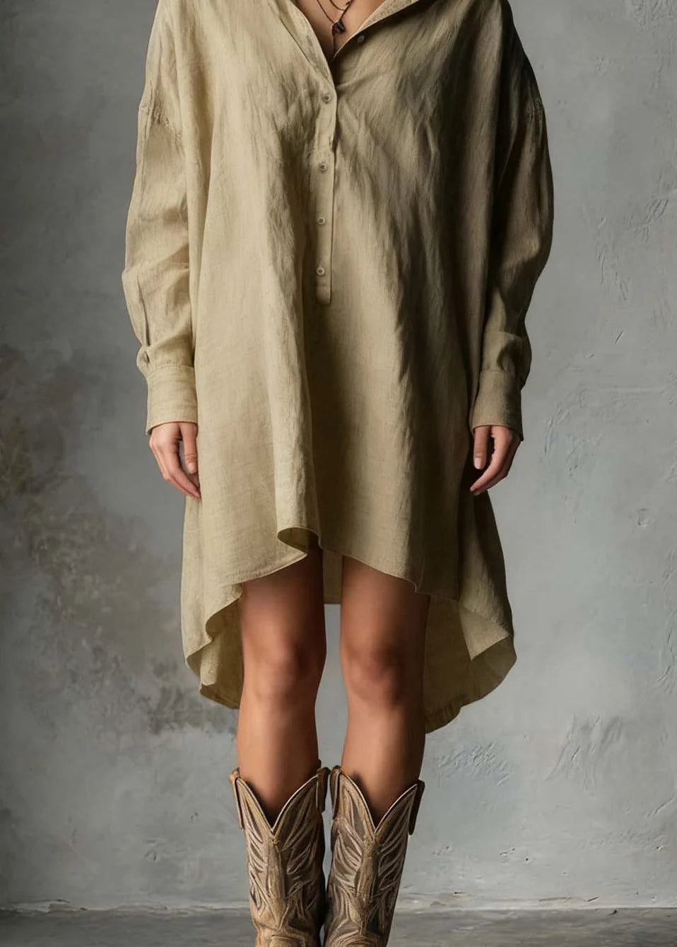 Women's Long Sleeve Casual Dress Low High Hem Design 1