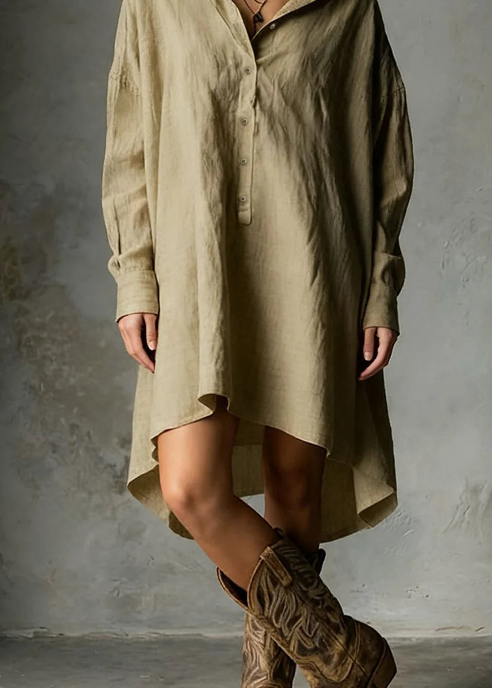 Women's Long Sleeve Casual Dress Low High Hem Design 2