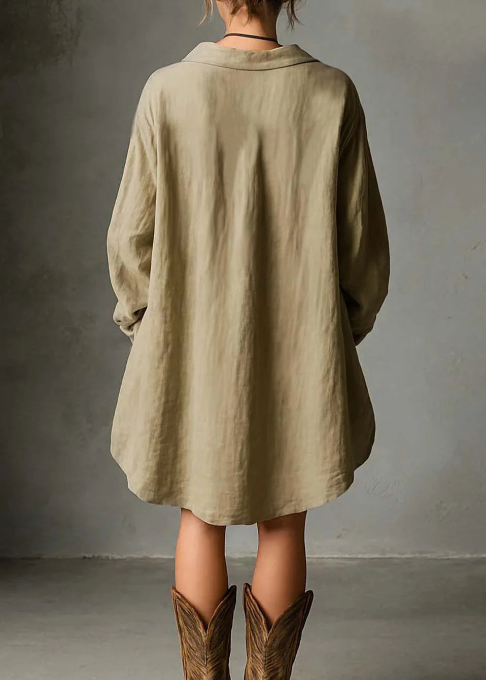 Women's Long Sleeve Casual Dress Low High Hem Design 3