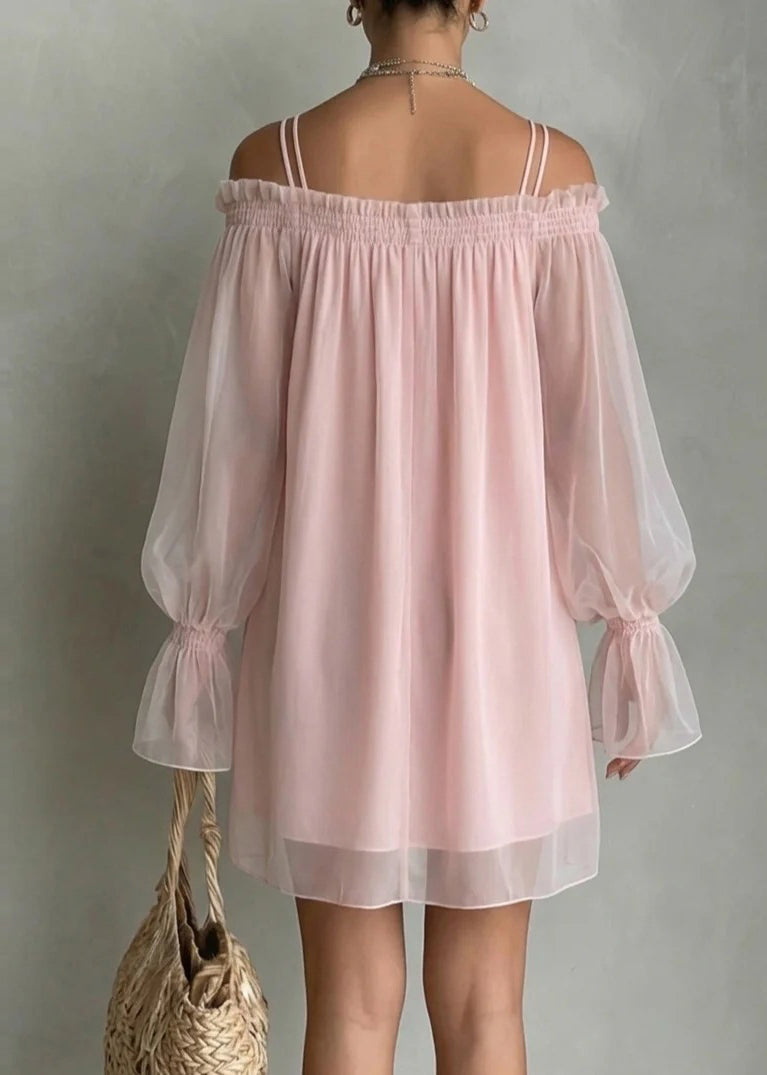 Women's Long Sleeve Cold Shoulder Dress Ruffled Patchwork 1