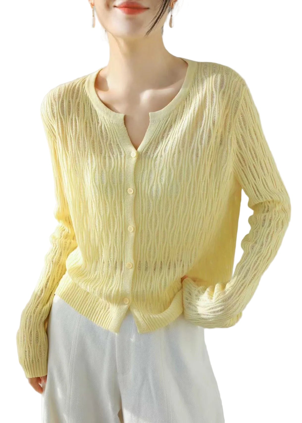 Women's Long Sleeve Cut Out Knit Cardigan 0