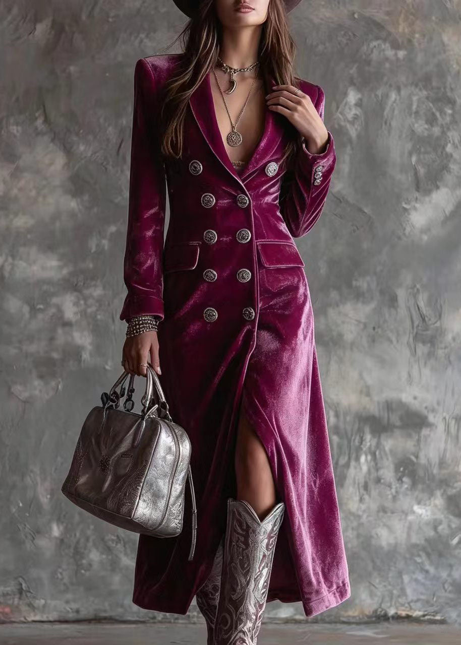 Women's Long Sleeve Dress Double Breasted Notched Collar 1