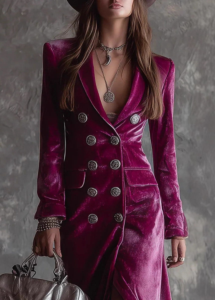 Women's Long Sleeve Dress Double Breasted Notched Collar 2