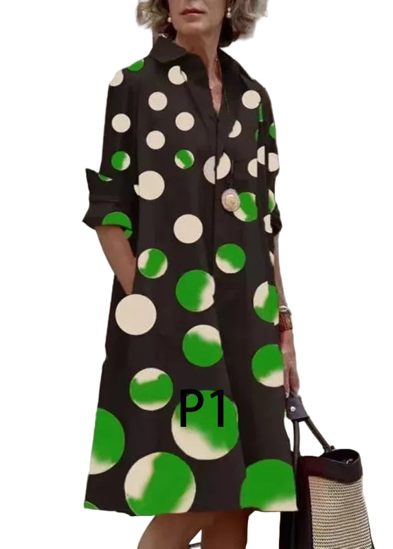 Women's Long Sleeve Dress Peter Pan Collar Polka Dot Print 0