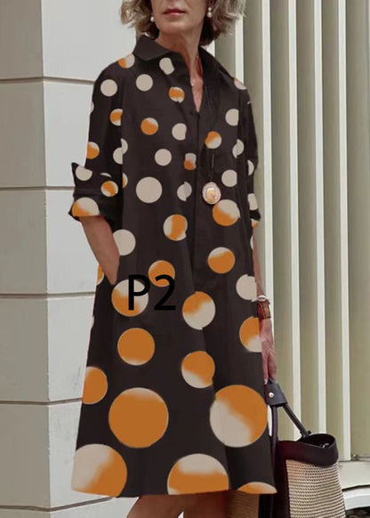 Women's Long Sleeve Dress Peter Pan Collar Polka Dot Print 1
