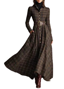 Women's Long Sleeve Dress Plaid With Peter Pan Collar 0