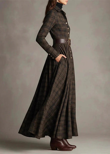 Women's Long Sleeve Dress Plaid With Peter Pan Collar 1
