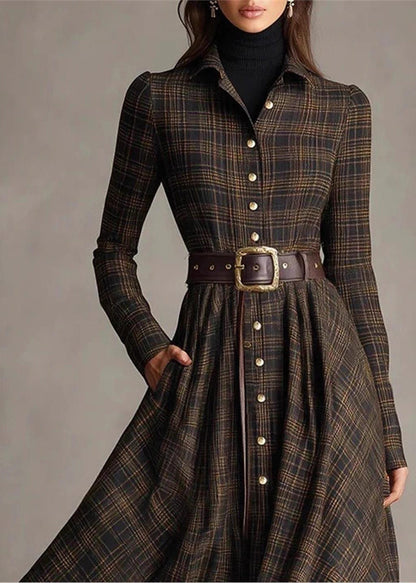 Women's Long Sleeve Dress Plaid With Peter Pan Collar 3