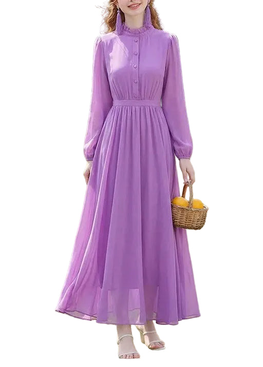 Women's Long Sleeve Dress Ruffled Patchwork Style 0