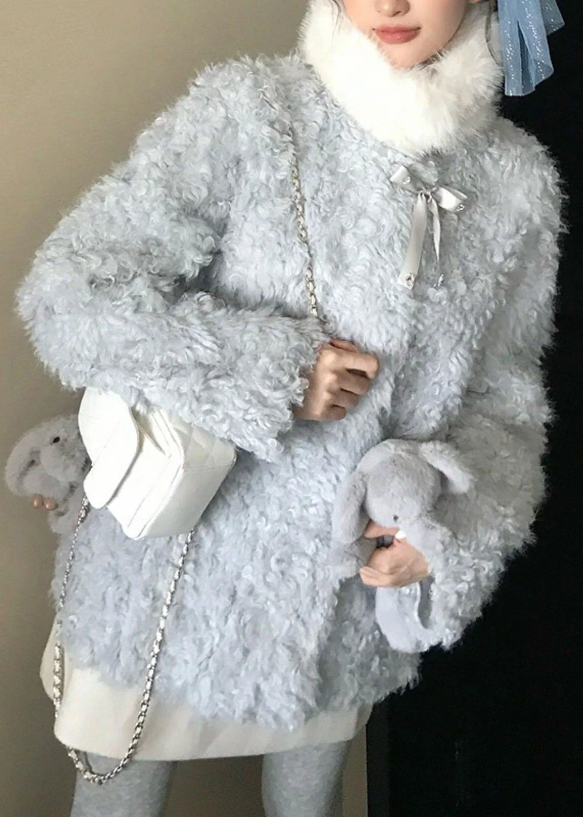 Women's Long Sleeve Faux Fur Coat with Pockets O-Neck 1