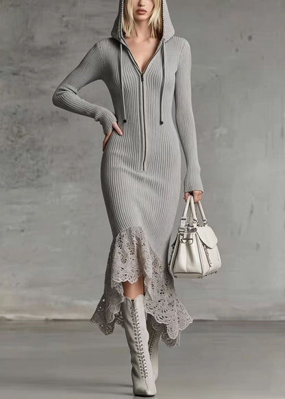 Women's Long Sleeve Hooded Dress Patchwork Style 2
