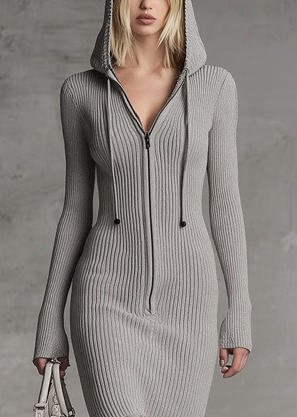 Women's Long Sleeve Hooded Dress Patchwork Style 3