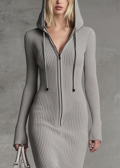 Women's Long Sleeve Hooded Dress Patchwork Style 3