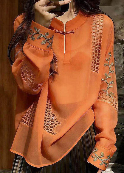 Women's Long Sleeve Shirt Embroidered Hollow Out Design 2