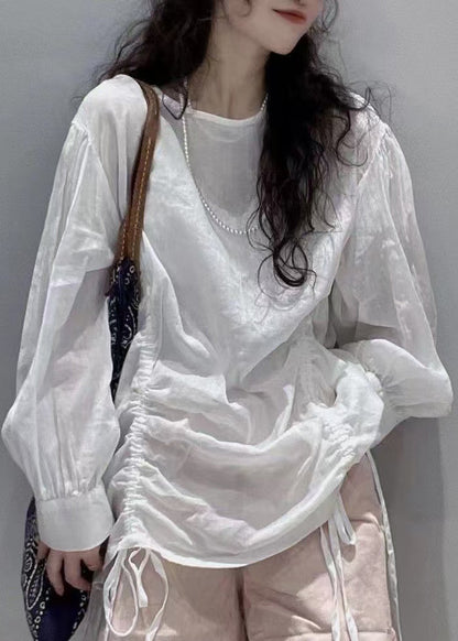 Women's Long Sleeve Shirt Top O-Neck Drawstring 0