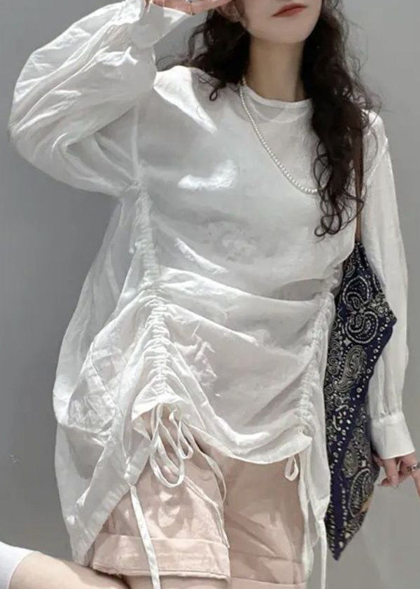 Women's Long Sleeve Shirt Top O-Neck Drawstring 2