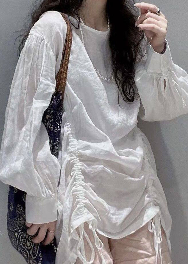 Women's Long Sleeve Shirt Top O-Neck Drawstring 3