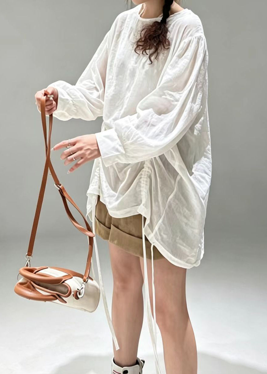 Women's Long Sleeve Shirt Top O-Neck Drawstring 4