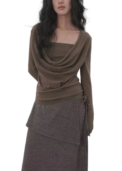 Women's Long Sleeve Shirt Two-Piece Style Cowl Neck 0