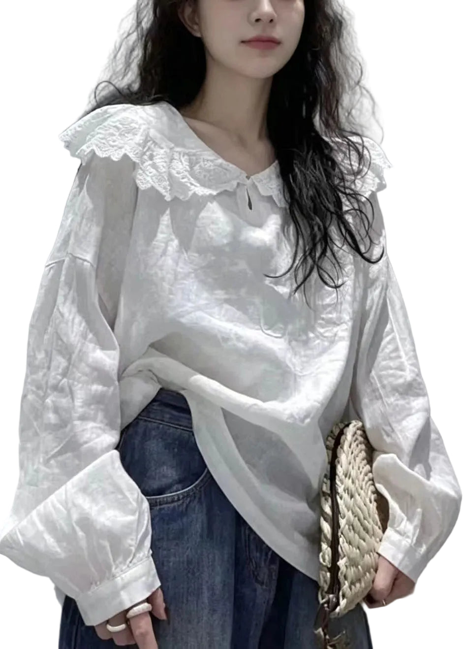 Women's Long Sleeve Shirt with Peter Pan Collar 0