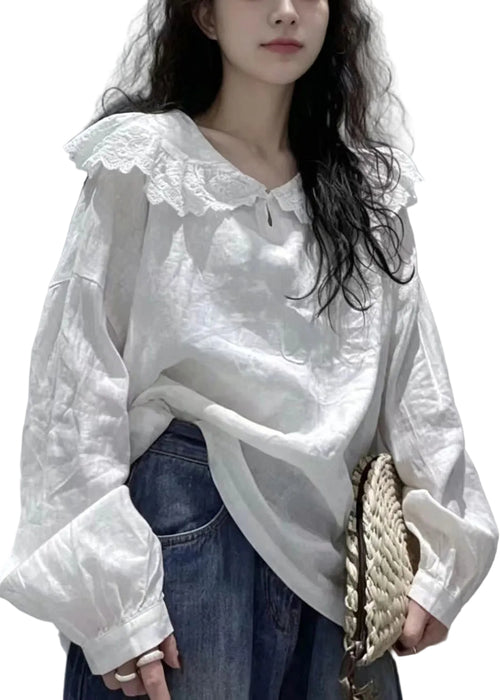 Women's Long Sleeve Shirt with Peter Pan Collar 0