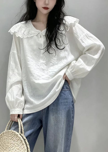 Women's Long Sleeve Shirt with Peter Pan Collar 1