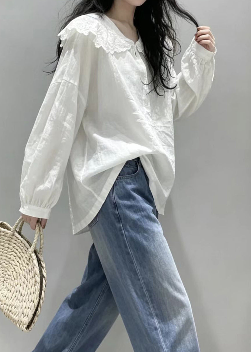Women's Long Sleeve Shirt with Peter Pan Collar 4