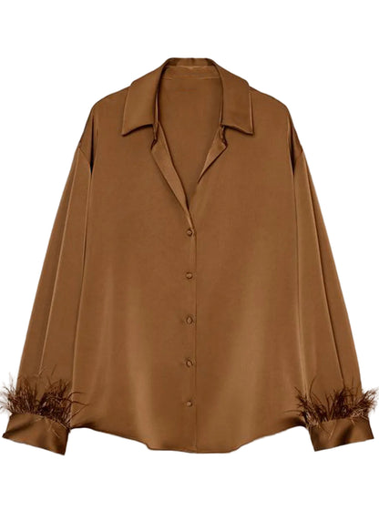Women's Long Sleeve Top Peter Pan Collar Feather Patchwork 3