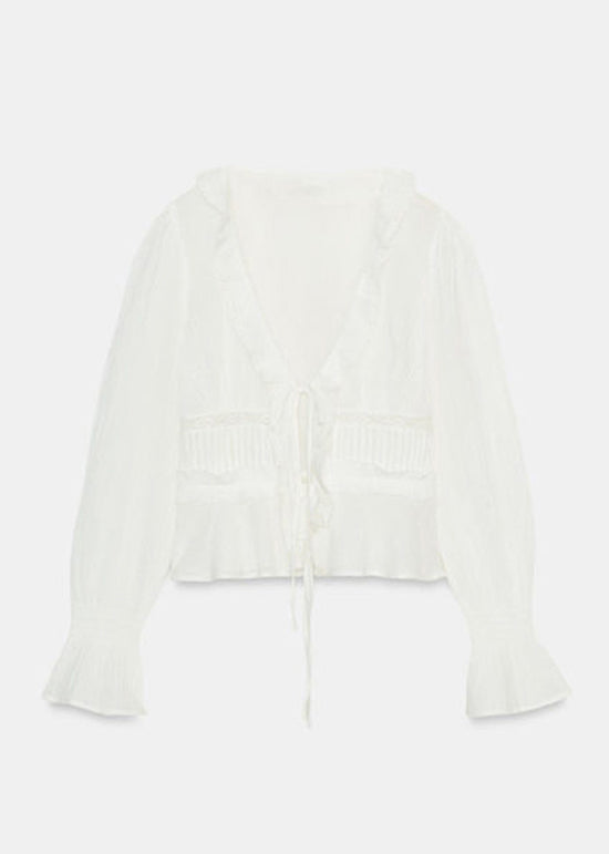 Women's Long Sleeve Top Ruffled Lace-Up Patchwork 4