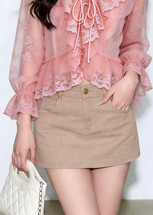 Women's Long Sleeve Top Ruffled Lace-Up Patchwork Blouse 3
