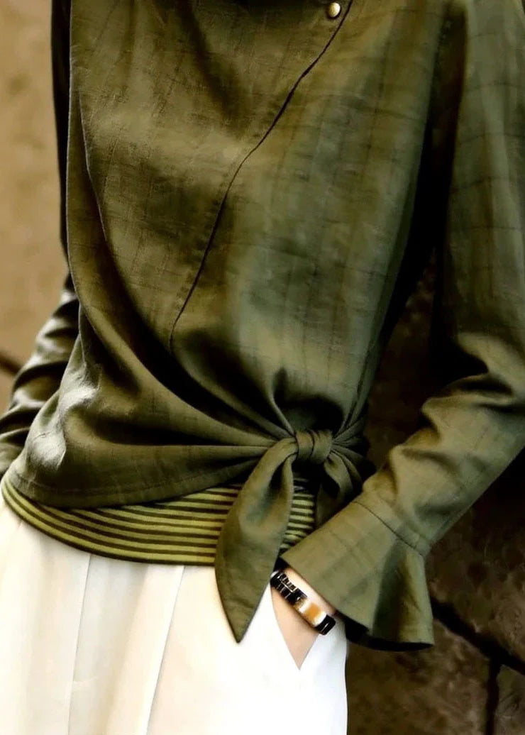 Women's Long Sleeve Top Stand Collar Bow Detail 3